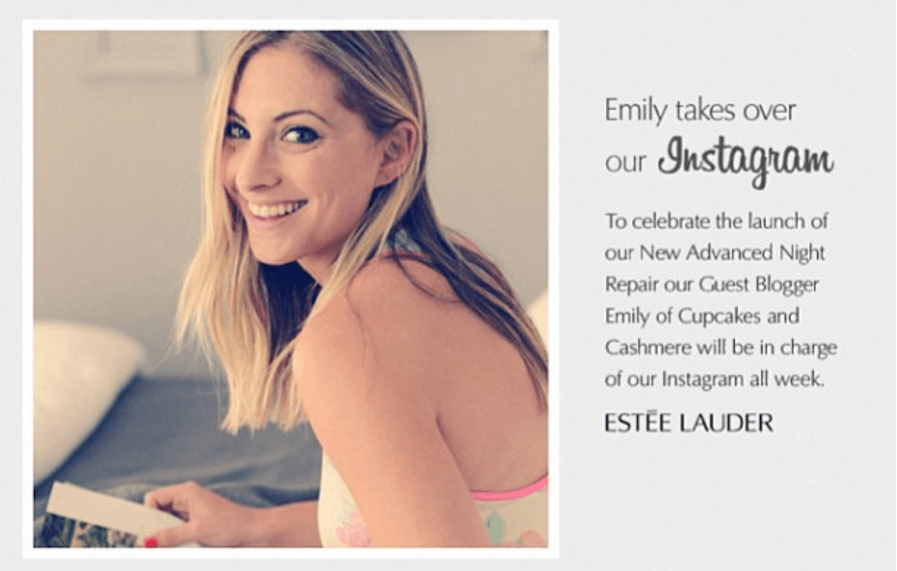 Esempio di Instagram Takeover di Emily Schuman per Estee Lauder