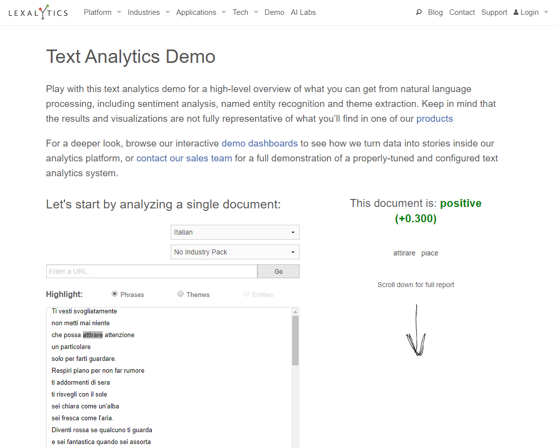 Lexalytics tool per sentiment analysis