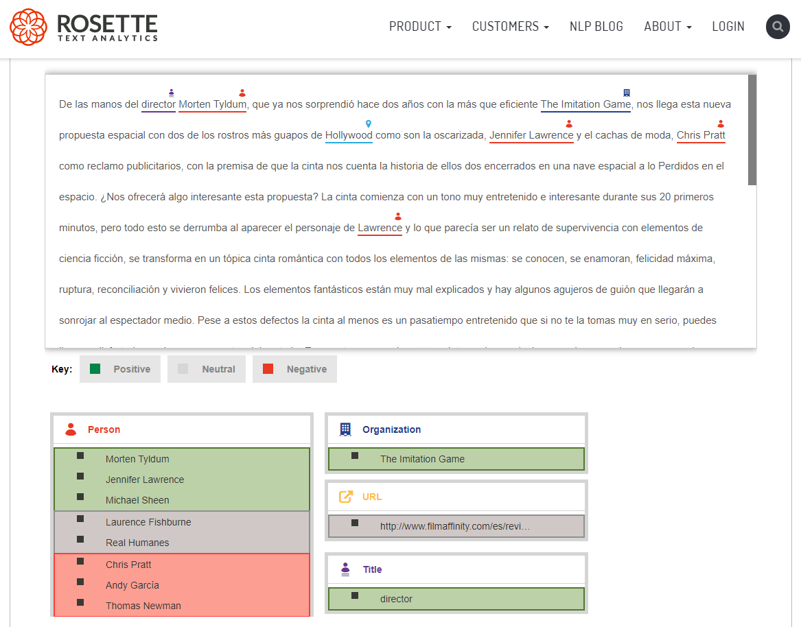 Rosette tool per sentiment analysis