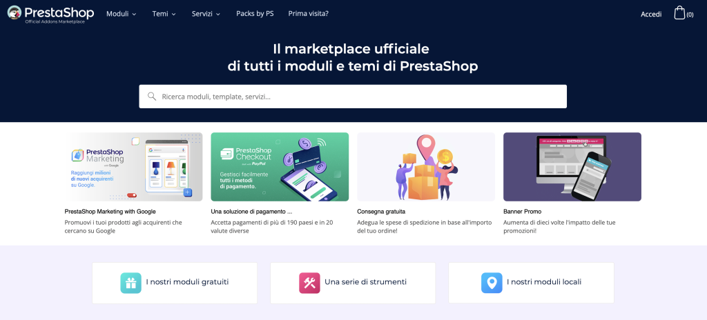 sito web con prestashop