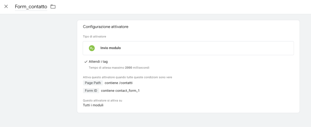 Attivatore Tag Manager Invio Modulo
