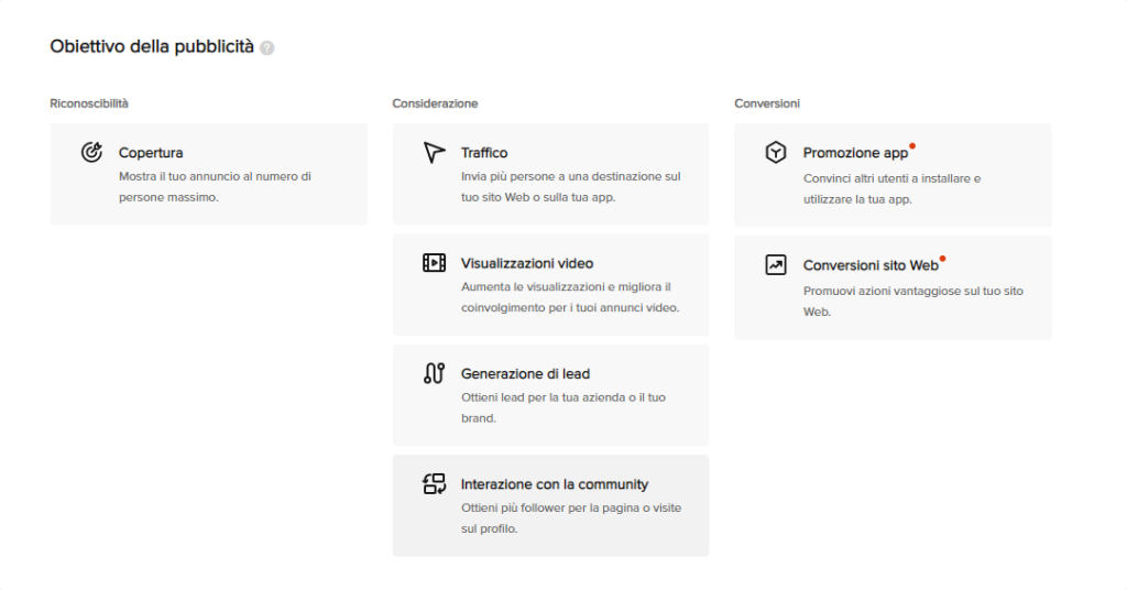 Obiettivi Campagne Tiktok Ads