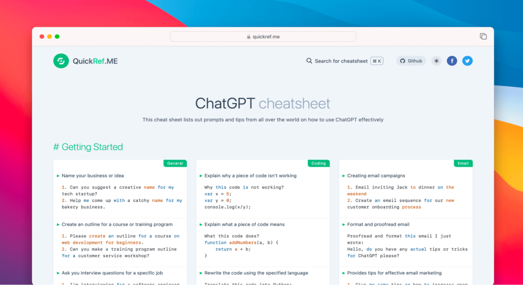 Chat GPT cheatsheet 