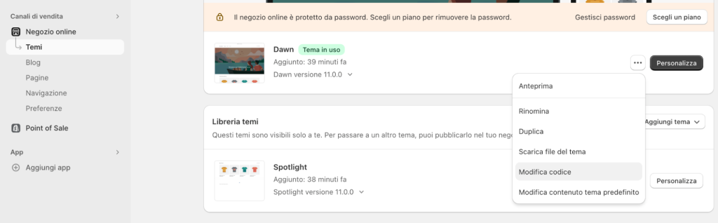 Attivazione di Search Console su Shopify