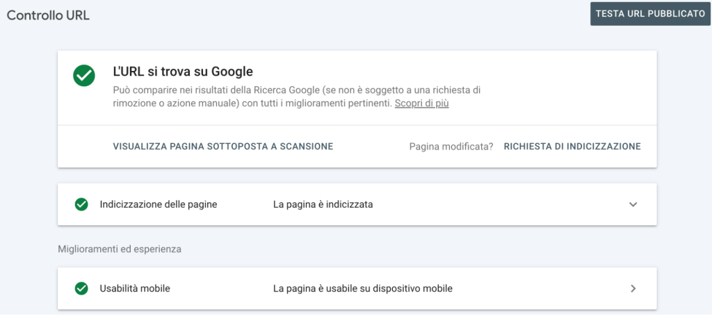 Controllo Url su Google Search Console