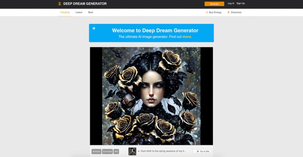 Deep Dream Generator tool per generare immagini