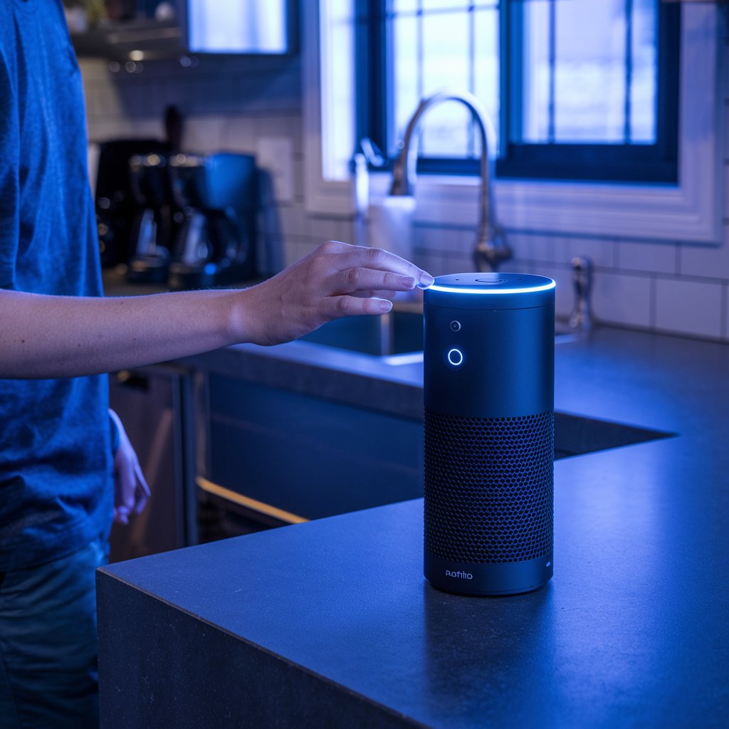 Persona che parla con un dispositivo Alexa